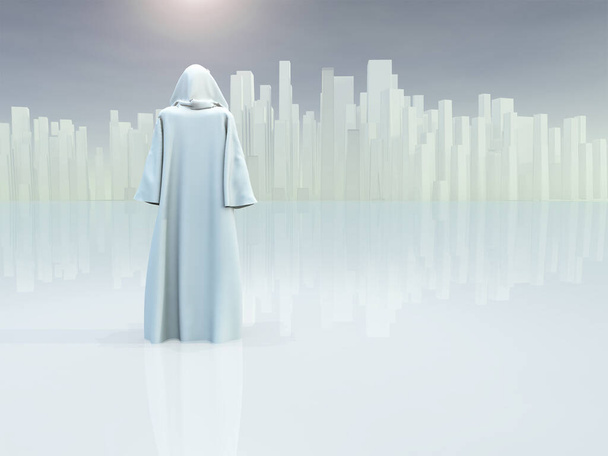 Robed Traveler before the pure city - Foto, imagen