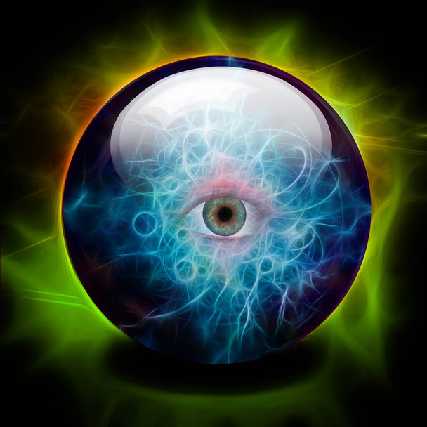 Crystal Ball with all seeing eye. 3D rendering - Fotó, kép