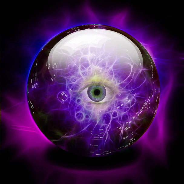 Crystal Ball with all seeing eye. 3D rendering - Fotoğraf, Görsel