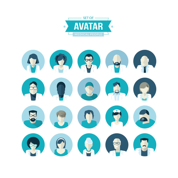 Set van platte ontwerp avatar pictogrammen voor geneeskunde - Vector, afbeelding