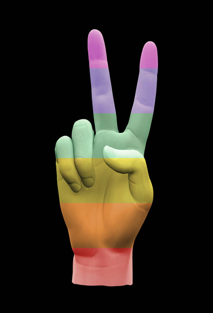 Rainbow Peace Sign Hand Sign. 3D rendering - Foto, Imagen