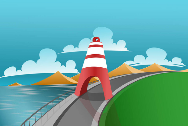 Пейзаж маяка на дороге у моря - Фото, изображение
