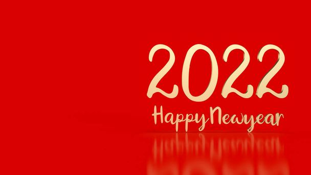 Золотое число 2022 на красном фоне для новогодней концепции 3D рендеринга - Фото, изображение
