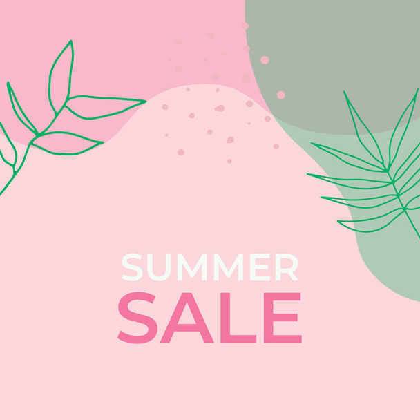 Summer sale banner design with tropical leaves background. Floral background vector. Palm leaves, monstera leaf, botanical background design for wall framed prints, wall art, invitation, poster - Vector, afbeelding