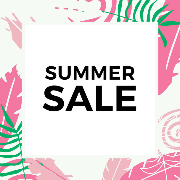 Summer sale banner design with tropical leaves background. Floral background vector. Palm leaves, monstera leaf, botanical background design for wall framed prints, wall art, invitation, poster - Vector, Image