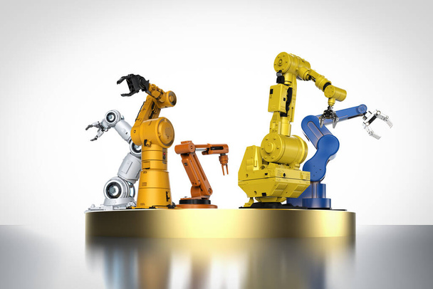 3d rendering group of robotic arms on stage - Photo, Image