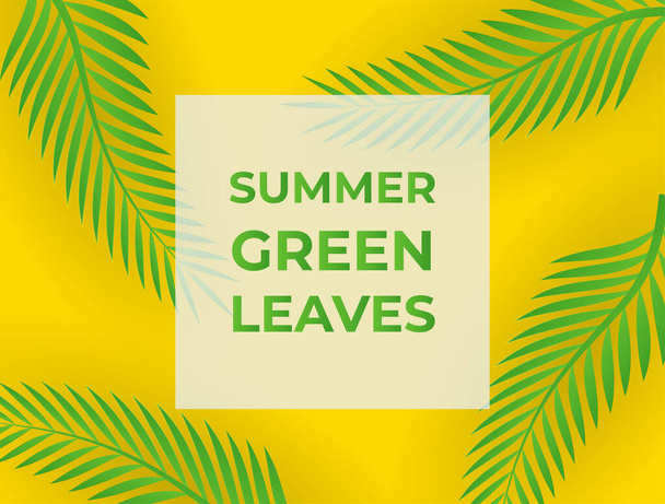 Social media post template with floral and leaves elements. Fresh green yellow summer background with palm, leaves, monstera. Vector illustration for invitation, postcard, fashion sale - Vector, Image