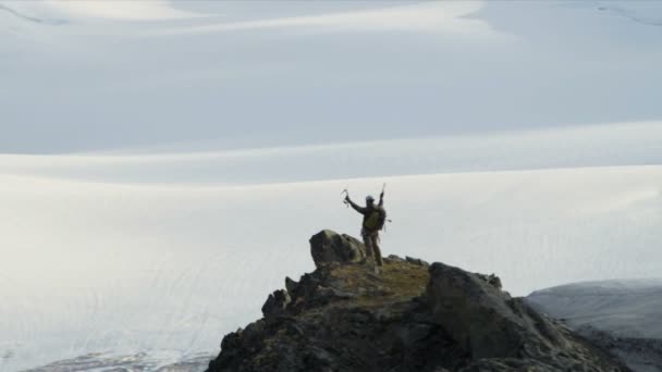 triumfální horolezec v vrchol hory - Záběry, video