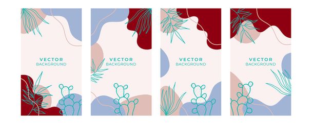 Set of social media story template background. Organic background with floral and geometric elements. Fashion bohemian backgrounds - Vector, Image