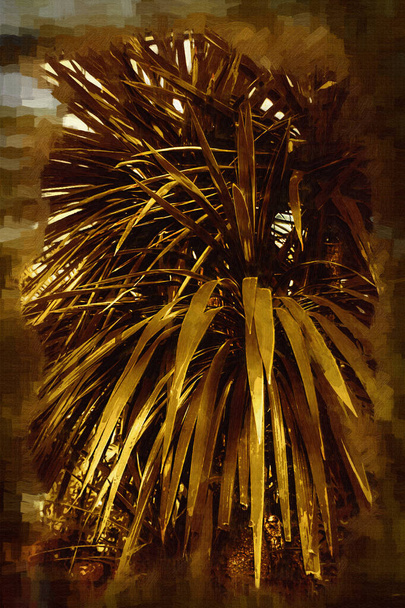 Kapusta drzewo zbliżenie Blisko Huka Falls w Nowej Zelandii, ilustracja, rysunek, szkic, antyk, retro, vintage, - Zdjęcie, obraz