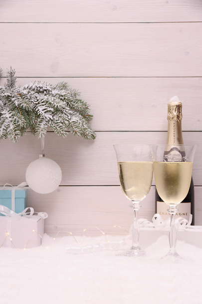 New Year Celebration, Champagne glass in white - Photo, Image