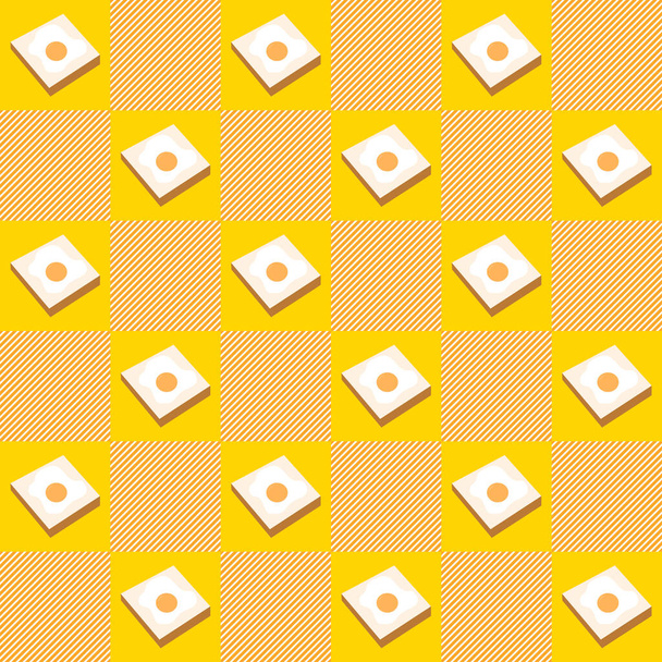 Bezproblémový vzorec. Roztomilý karikatura smažené vejce chléb na žluté kostkované. Nádherně se střídají čtverce. Ilustrace abstraktní pozadí. Výtvarný design. Vektor EPS10. - Vektor, obrázek