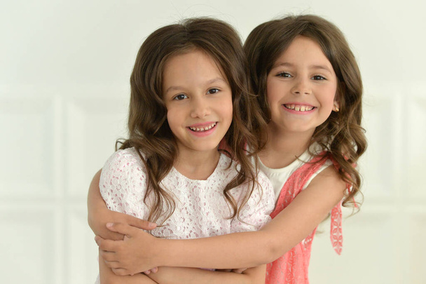 Studio portrait of cute  twin sisters posing  - Foto, Imagen