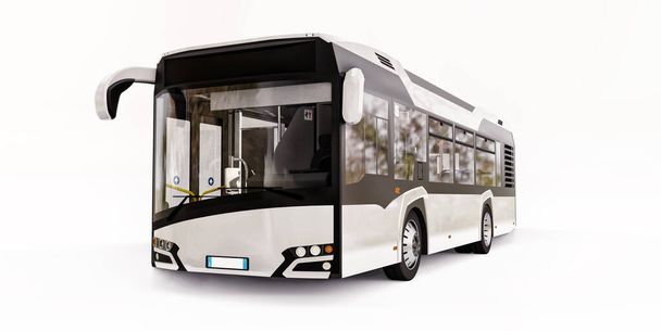 Mediun urban white bus on a white isolated background. 3d rendering - Photo, Image
