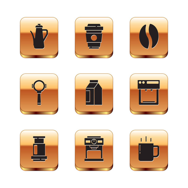 Çaydanlık, Uçak Kahvesi kahve makinesi, kahve makinesi, poşet fasulye, filtre tutacağı, bardak ve ikon yap. Vektör - Vektör, Görsel