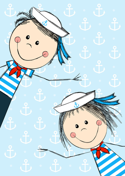 Funny sailor kids - Vector, Image