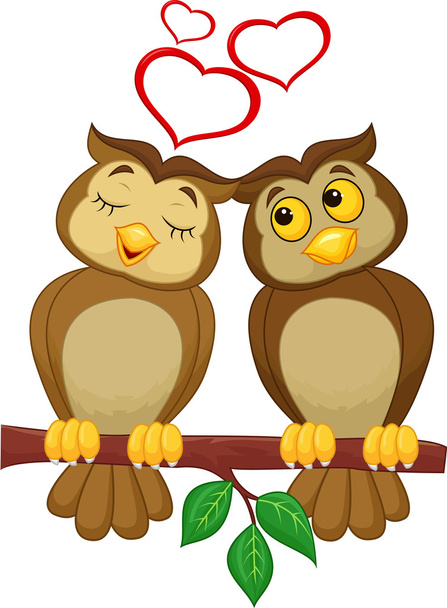 Cute couple cartoon owl in love - Vector, Image