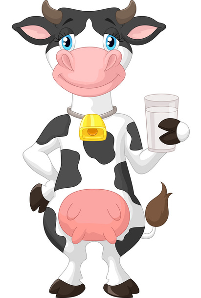 Милая корова с стаканом молока
 - Вектор,изображение