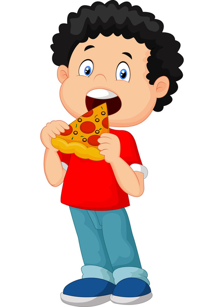 ピザを食べて漫画少年 - ベクター画像