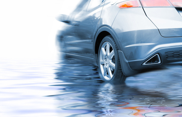 Sport car in rendered water - Photo, Image