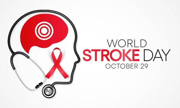 Az agyvérzés világnapját minden évben október 29-én tartják, a stroke akkor alakul ki, amikor az agy egy részének vérellátása megszakad vagy csökken, megakadályozva az agyszövet oxigénhez és tápanyaghoz jutását.. - Vektor, kép