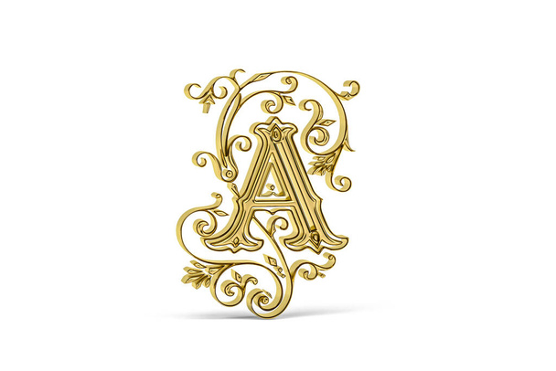 Złota dekoracyjna litera 3D A z ozdobą - renderowanie 3D - Zdjęcie, obraz