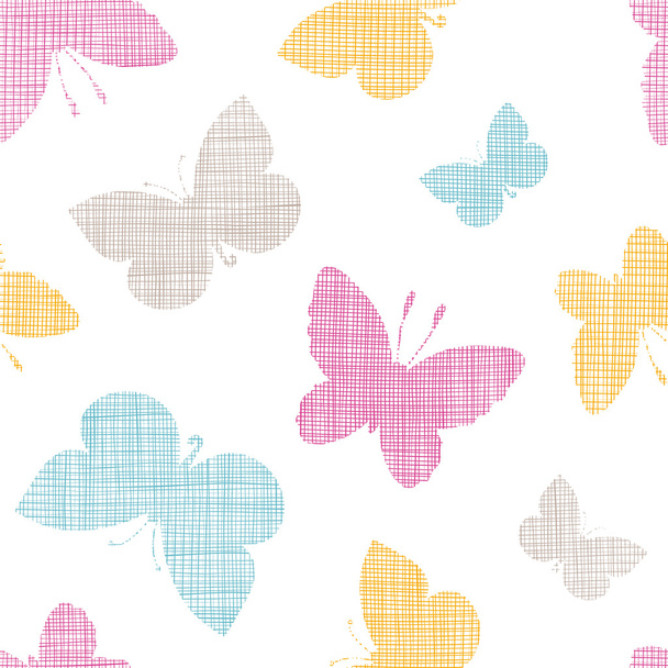Textile textured colorful butterflies seamless pattern background - Vector, Image