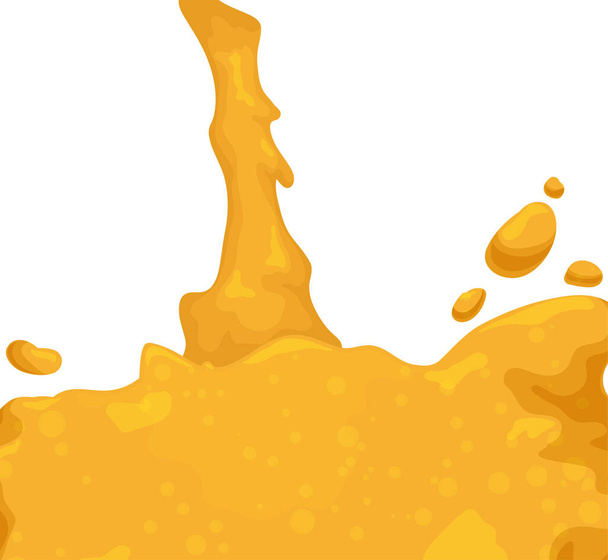 Close-up view of pouring blond beer, bubbles and some drops, in cartoon style over white background. - Вектор,изображение