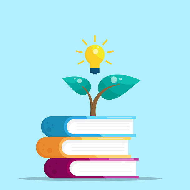 knowledge concept light bulb and tree growth from book vector illustration flat design - Vector, Image