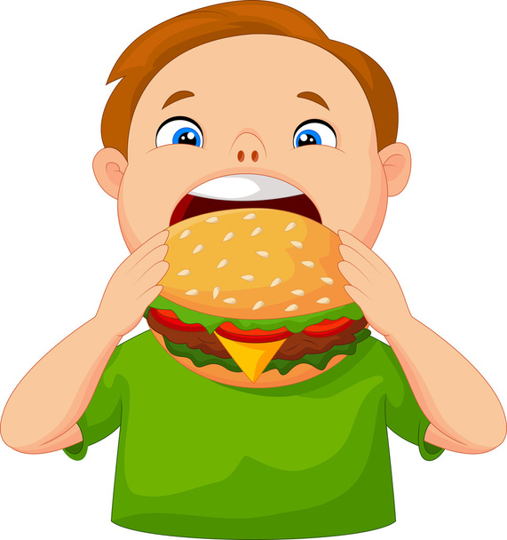 Boy eating burger - Vector, Image
