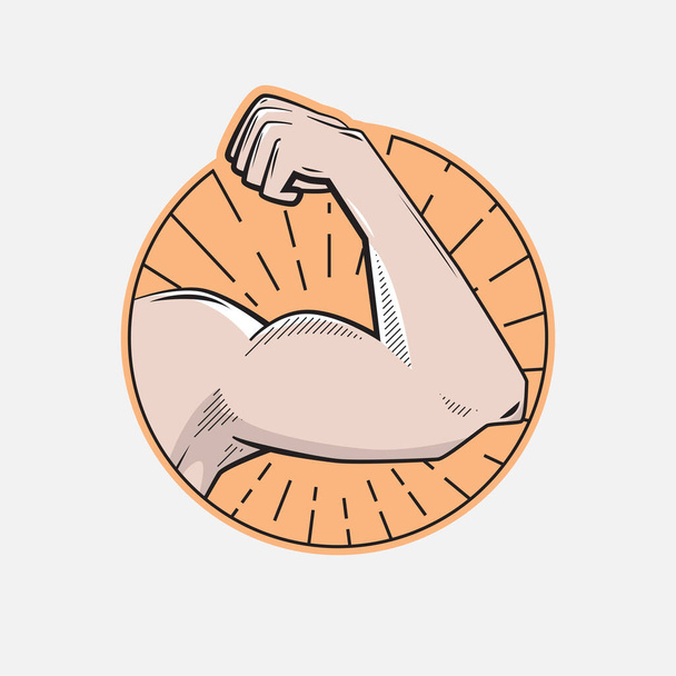 Icona del braccio muscolare. Bicipite cartone animato, icona del cerchio Fitness. Illustrazione vettoriale della forza - Vettoriali, immagini
