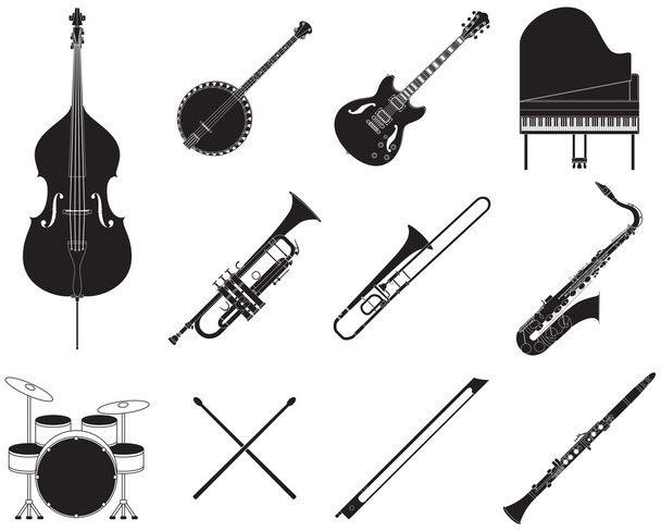 ensemble d'instruments de musique jazz - Wektor, obraz