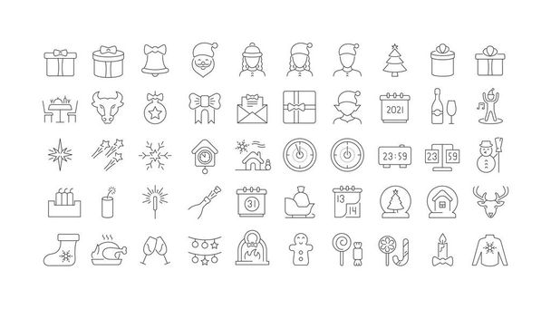 New Year. Collection of perfectly thin icons for web design, app, and the most modern projects. The kit of signs for category Holidays. - Vector, Imagen