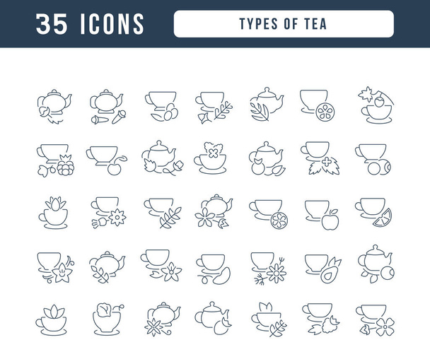 Teesorten. Sammlung perfekt dünner Icons für Webdesign, App und die modernsten Projekte. Das Schilderset für die Kategorie Essen und Trinken. - Vektor, Bild
