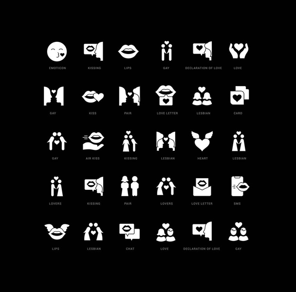 World Kiss Day. Collection of perfectly simple monochrome icons for web design, app, and the most modern projects. Universal pack of classical signs for category Holidays. - Vector, Image