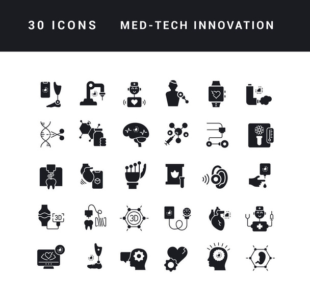 Med-Tech Innovation. Collection of perfectly simple monochrome icons for web design, app, and the most modern projects. Universal pack of classical signs for category Medicine. - Vecteur, image