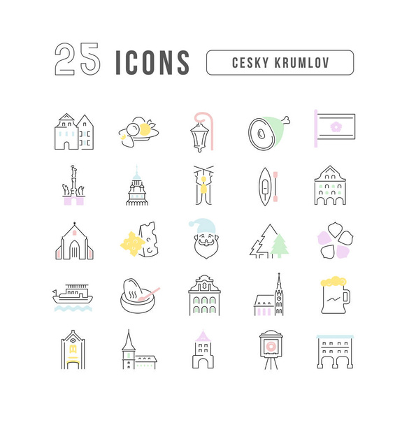 Cesky Krumlov. Collection of perfectly thin icons for web design, app, and the most modern projects. The kit of signs for category Countries and Cities. - Vector, imagen