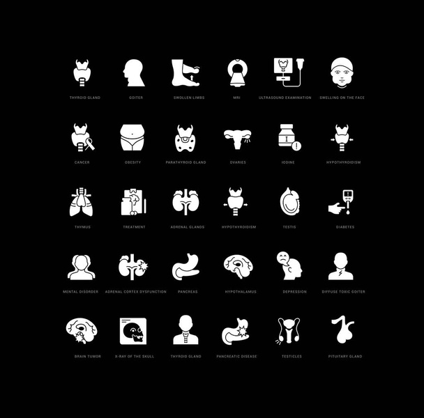 Endocrinology. Collection of perfectly simple monochrome icons for web design, app, and the most modern projects. Universal pack of classical signs for category Medicine. - Vector, Imagen