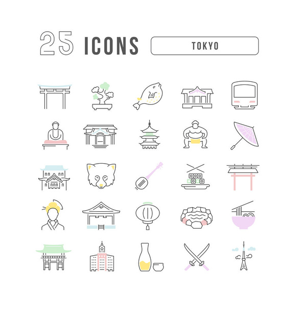 Tokio. Colección de iconos perfectamente delgados para el diseño web, la aplicación y los proyectos más modernos. El kit de signos para la categoría Países y Ciudades. - Vector, Imagen