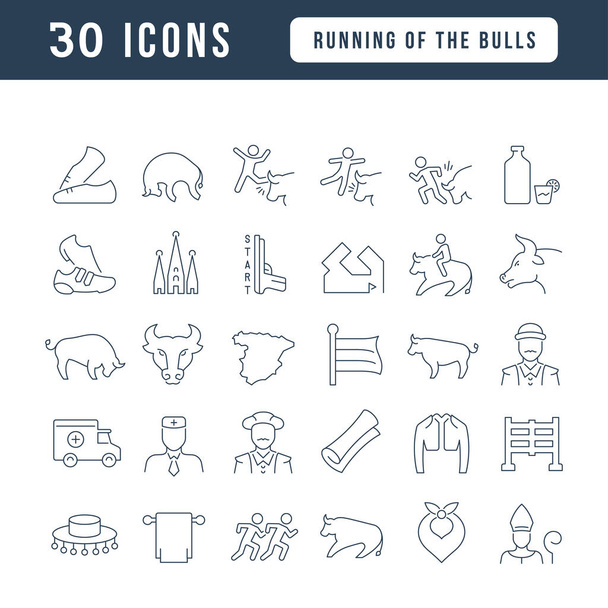 Running of the Bulls. Collection of perfectly thin icons for web design, app, and the most modern projects. The kit of signs for category Holidays. - Vector, Image