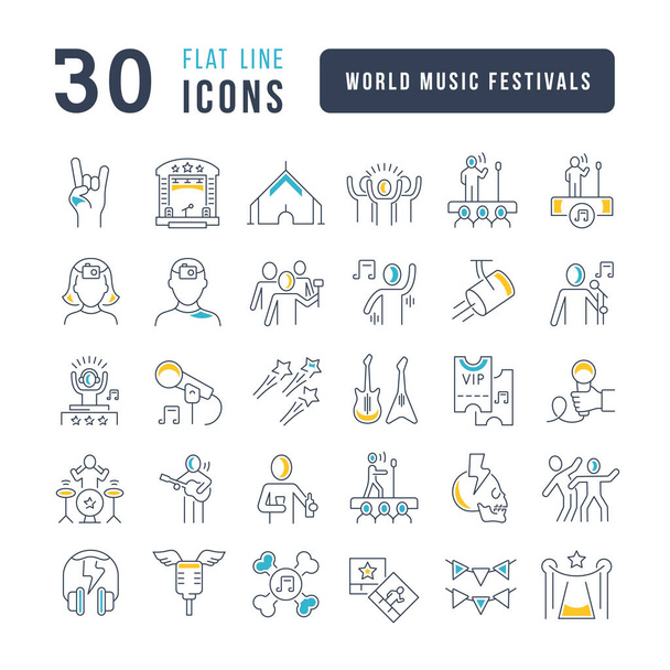 Weltmusikfestivals. Sammlung perfekt dünner Icons für Webdesign, App und die modernsten Projekte. Das Schilderset für die Kategorie Urlaub. - Vektor, Bild