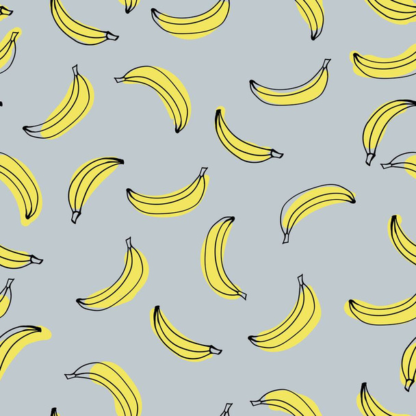 patrón vector dibujado a mano plátanos, plátanos estilizados sobre fondo gris - Vector, Imagen