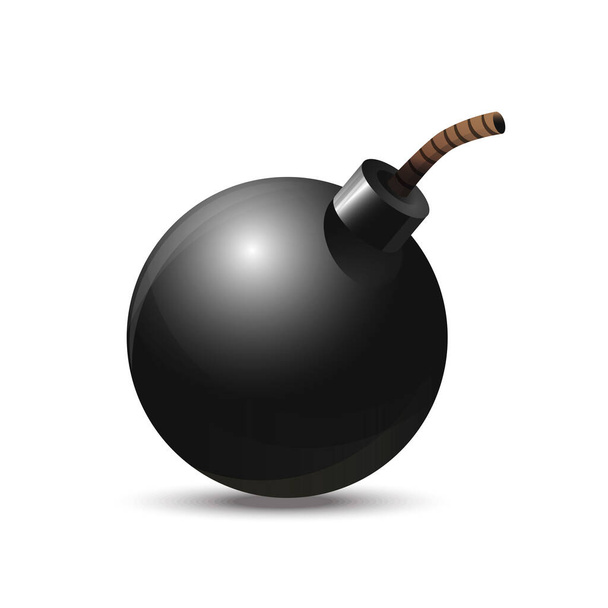 Vector black realistic bomb with a wick. Great design for any purposes. White background. - Vector, imagen