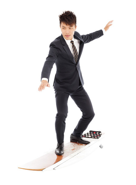 businessman practice surfing pose with suit - Photo, Image