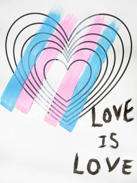 Heart with the colors of the flag transgender,  collectives, made with acrylic paint and brush. Love is Love - Foto, immagini