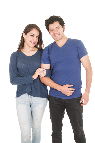 cute latin couple dressed in blue - Photo, Image