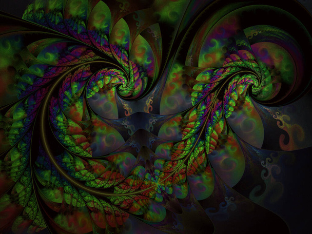 Dynamisch fließende natürliche Formen. Blumen und Spiralen. Mysteriöses psychedelisches Entspannungsmuster. Schöne fraktale florale Kunst. - Foto, Bild
