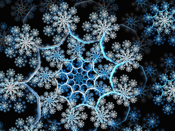 要旨カラフルな雪の結晶の背景組成。デザイン要素-冬の季節の雪霜渦装飾。紙工芸雪の結晶の背景、冬のグリーティングカード、紙アートデザイン. - 写真・画像