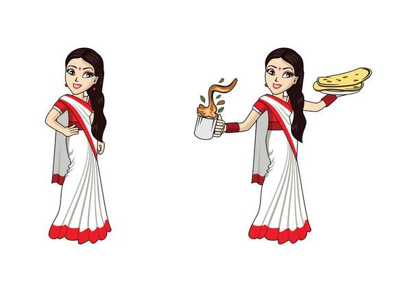 Векторный вектор дизайна индийских женщин, подходящий для ваших дизайнерских потребностей, логотип, иллюстрации, анимация и т.д.. - Вектор,изображение