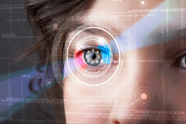 Cyber woman with technolgy eye looking - Valokuva, kuva